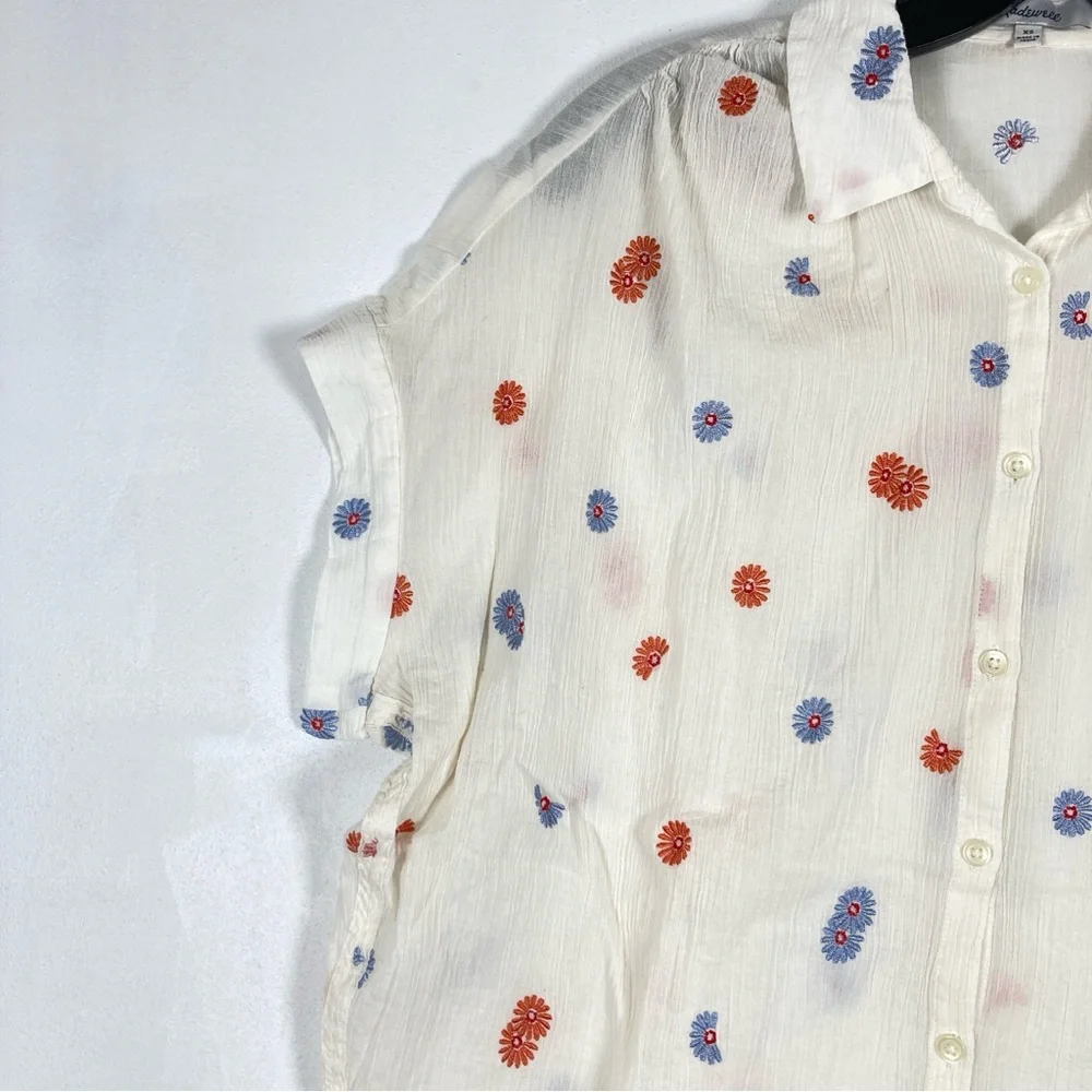 Madewell Shirt Daysi Women’s White XS Button Front Embroidered Floral Cotton - Picture 4 of 14